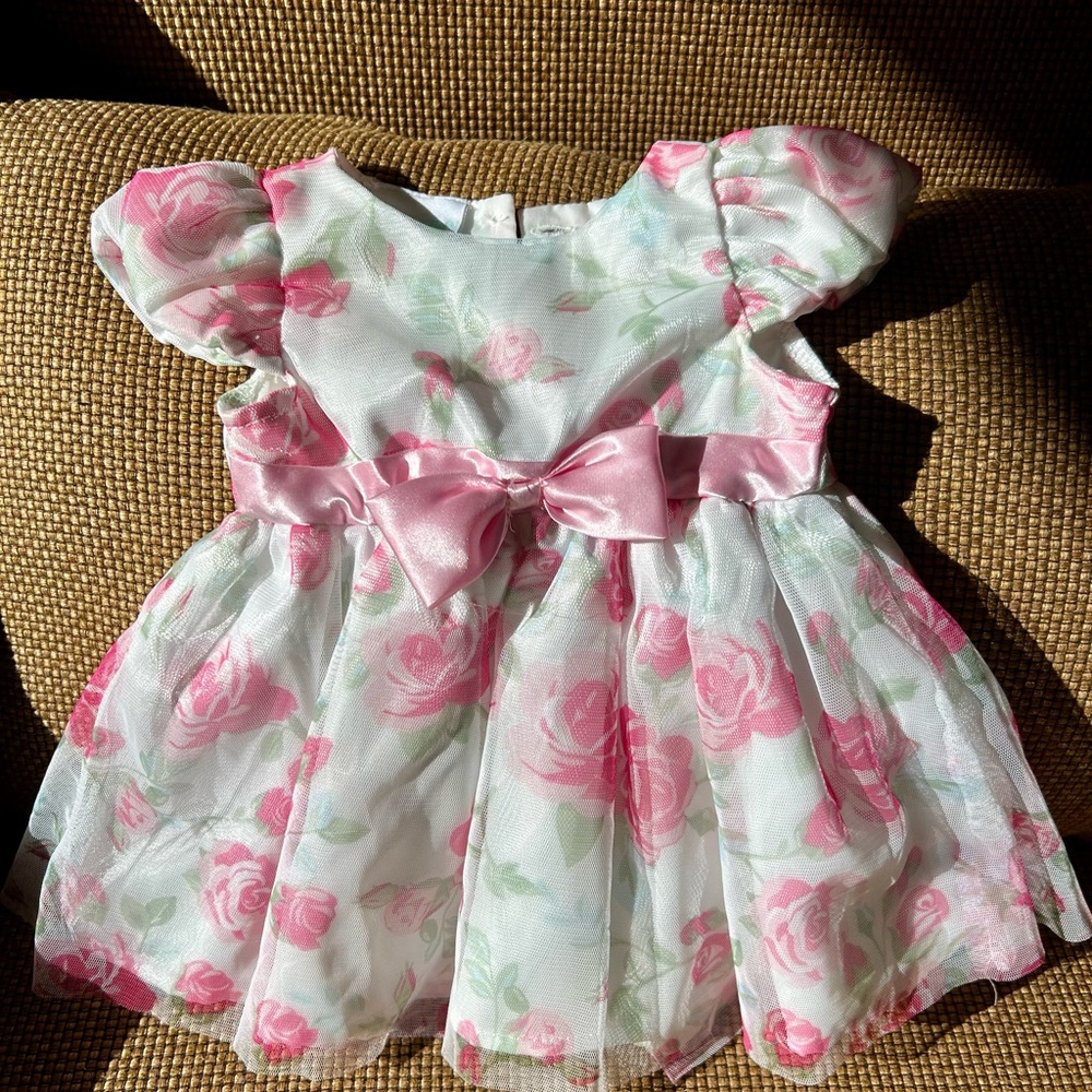 Like New Floral Pink and White Baby Dress (0-3 months)
